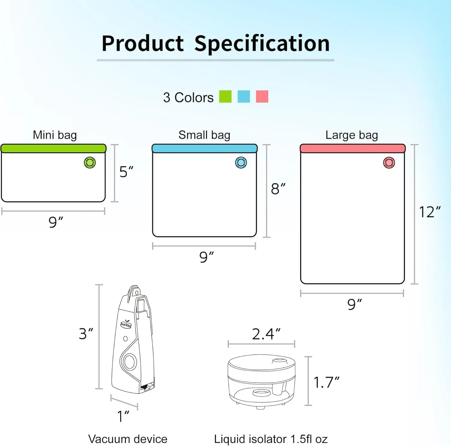 SealVax® Reusable Sous Vide Bags with Handheld Vacuum Sealer, Vacuum seal bags (4Pack)
