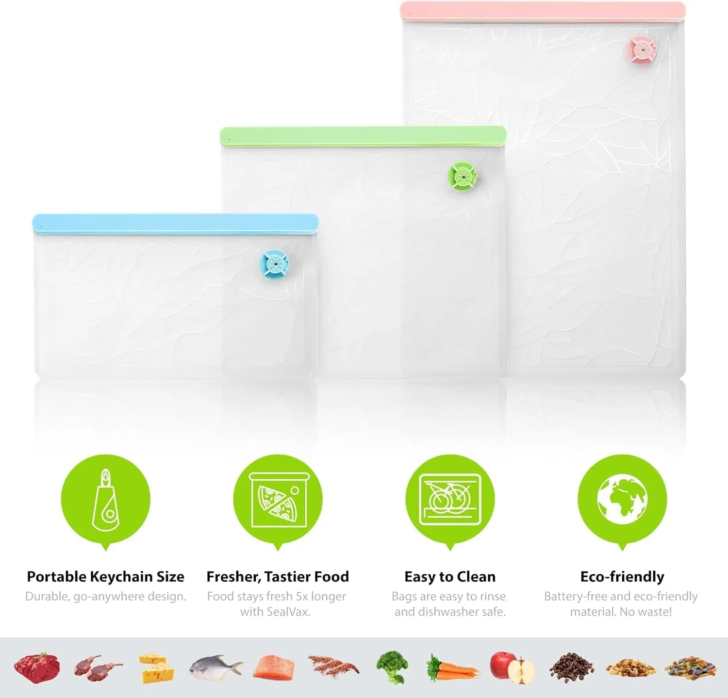 SealVax® Reusable Sous Vide Bags with Handheld Vacuum Sealer, Vacuum seal bags (4Pack)
