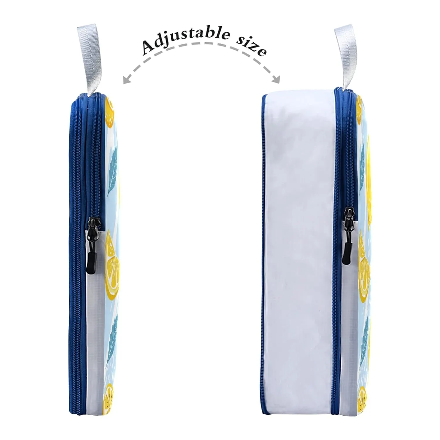 Seamless Lemons, Lemon Slices, Mint Leaves on Abstract Blue Art 3 Piece set Cubes Expandable Adjustable Luggage Packing Bags, Ultralight Organizer Accessories Travel Suitcase Compressible Bags