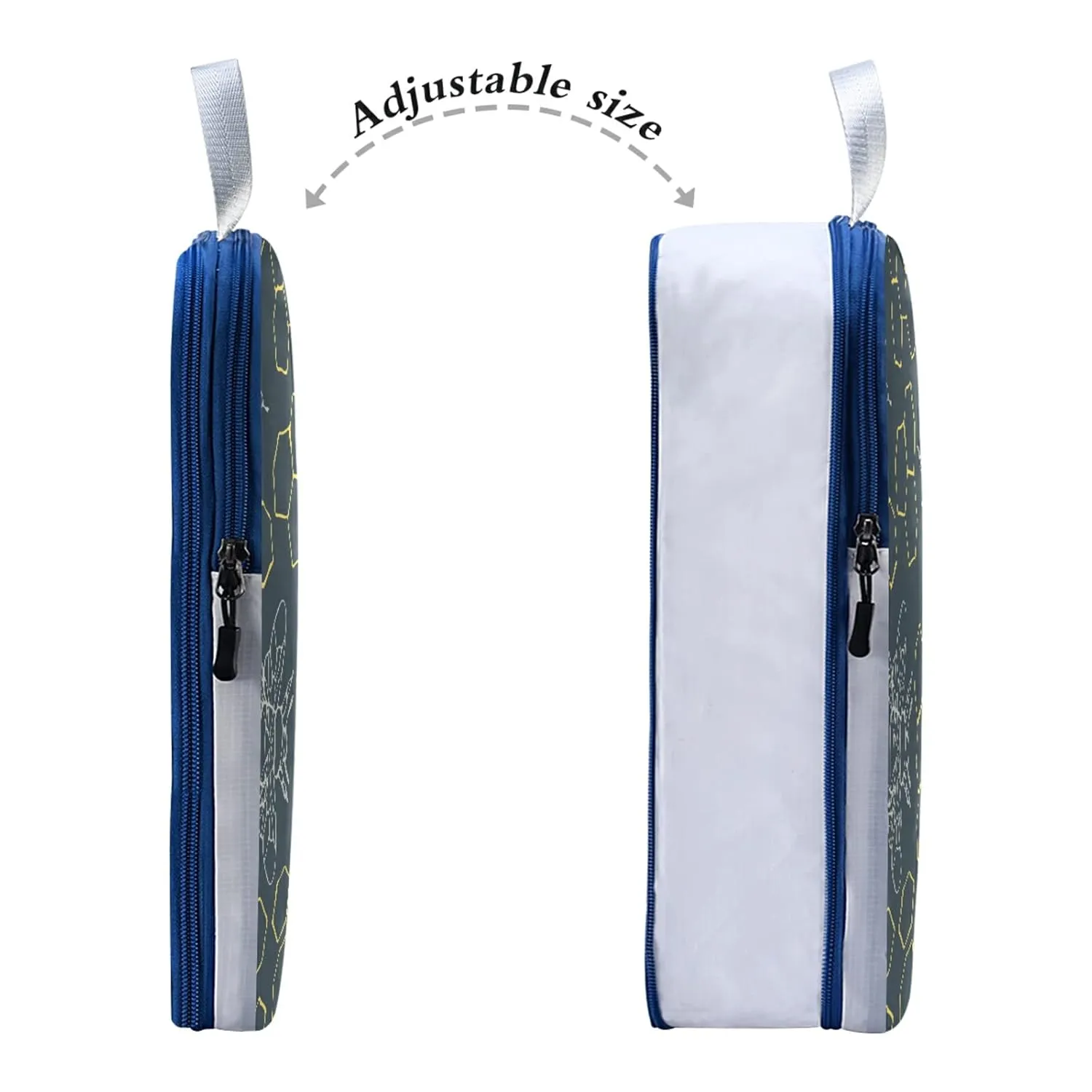 Seamless Outlined Honeycomb and Bees on Teal Blue 3 Piece set Cubes Expandable Adjustable Luggage Packing Bags, Ultralight Organizer Accessories Travel Suitcase Compressible Bags