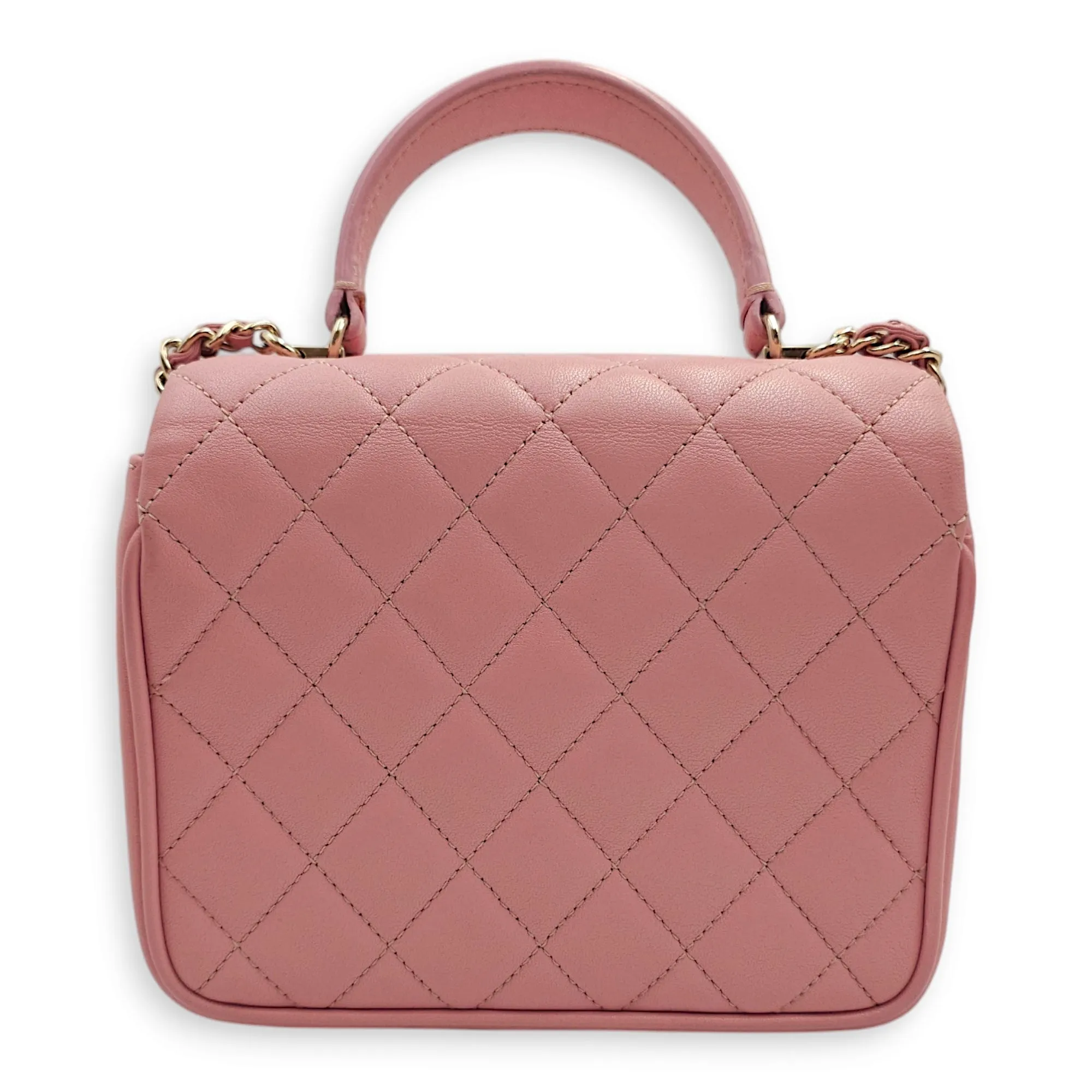 Seasonal Quilted Top Handle 16x13x4.5cm Pink Crossbody Bag in Lambskin, Gold hardware