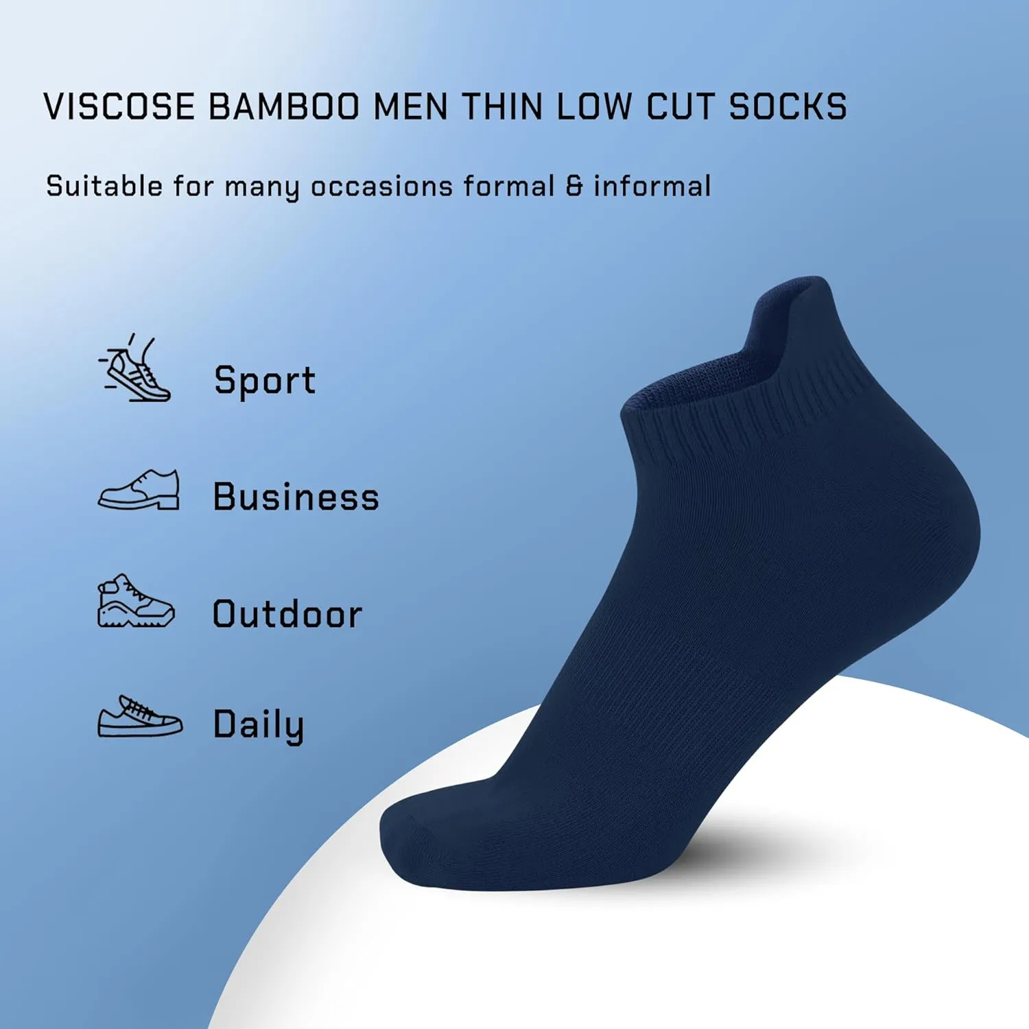 SERISIMPLE Thin Viscose Bamboo No Show Sock Men Low Cut Socks Odor Resistant Breathable Sock 5 Pairs