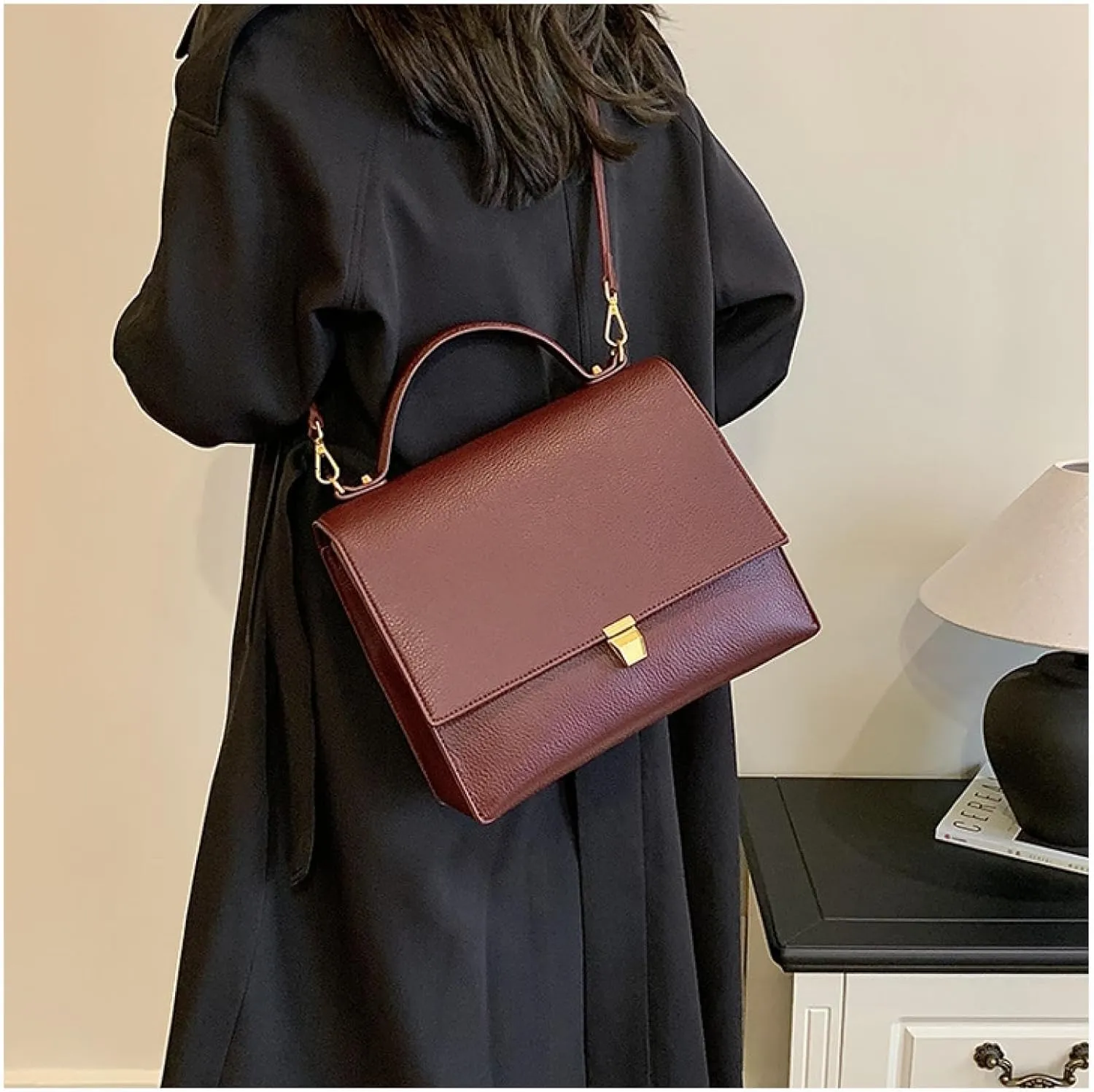 Shoulder Bag, Women's Large Capacity Pebbled Leather Crossbody Bag, Commuter Bag