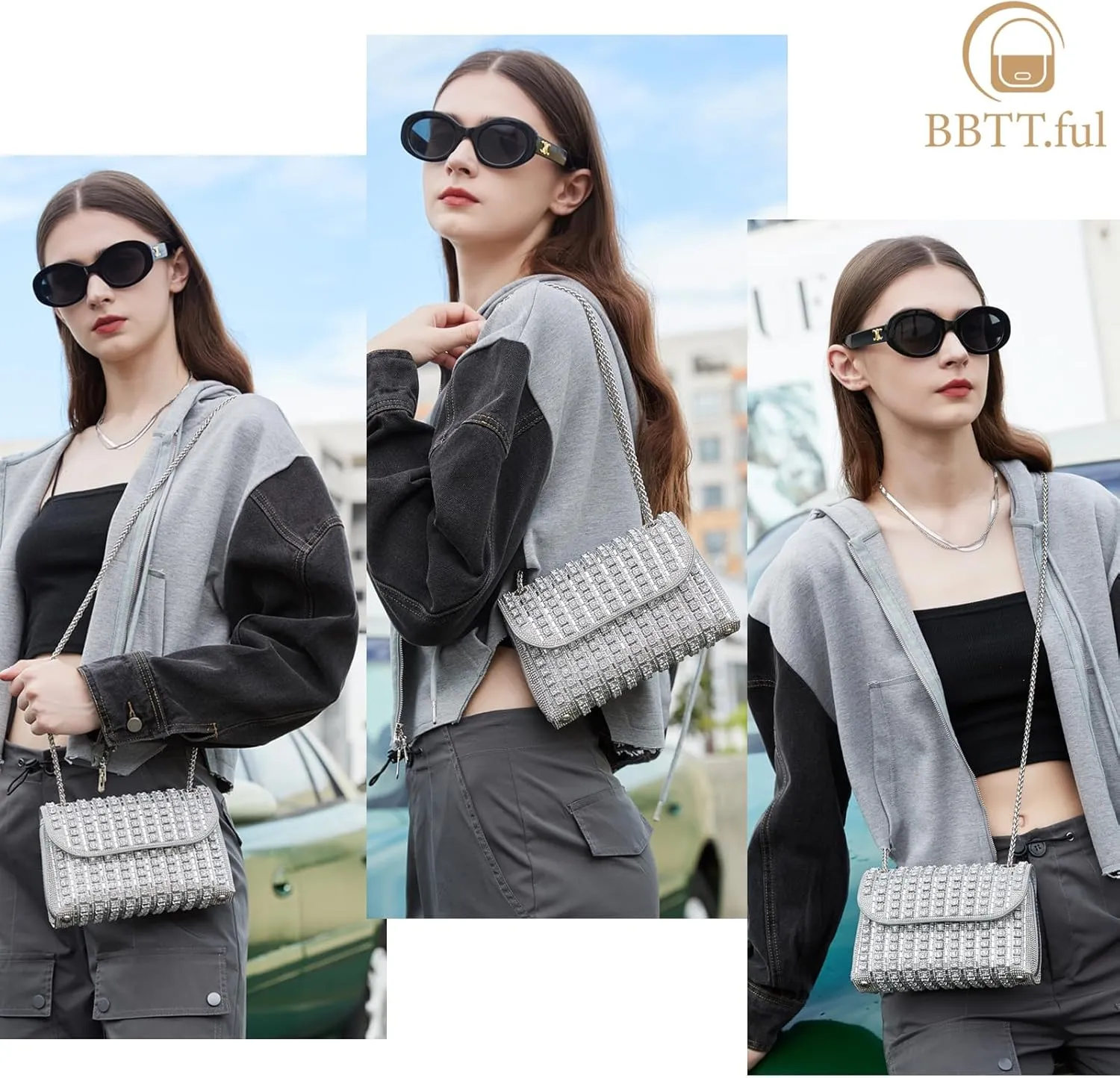 Shoulder Bags Crossbody Bag Purses Handbags Crystals Rhinestone Evening Bag for Women Clutch Purse with Chain