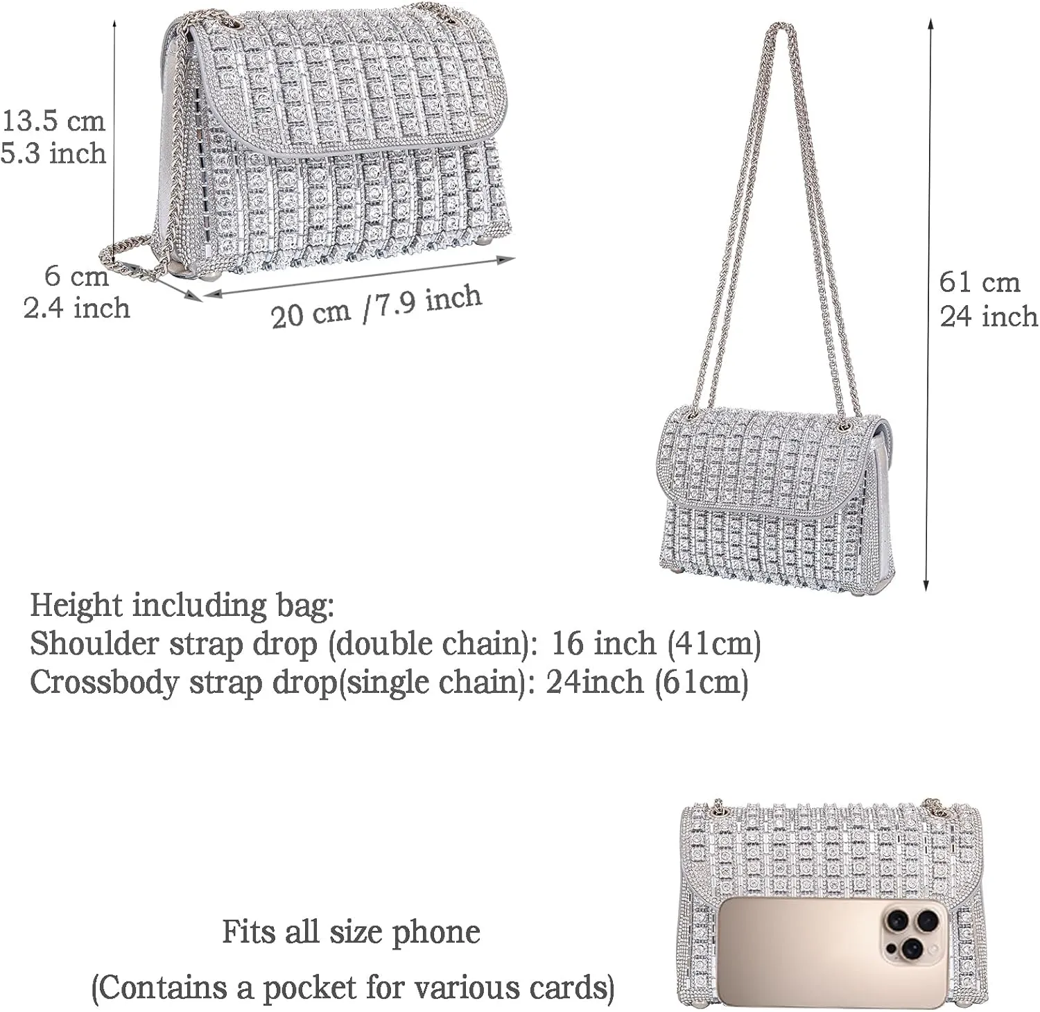 Shoulder Bags Crossbody Bag Purses Handbags Crystals Rhinestone Evening Bag for Women Clutch Purse with Chain