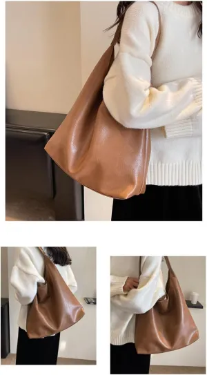 Shoulder Pure Color PU Commuter Bag