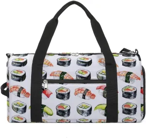 Shrimp Tuna Cucumber Sushi Platter Gym Sport Bag Travel Duffel Bags Tote with Shoe Compartment Water Resistant Pouch Unisex