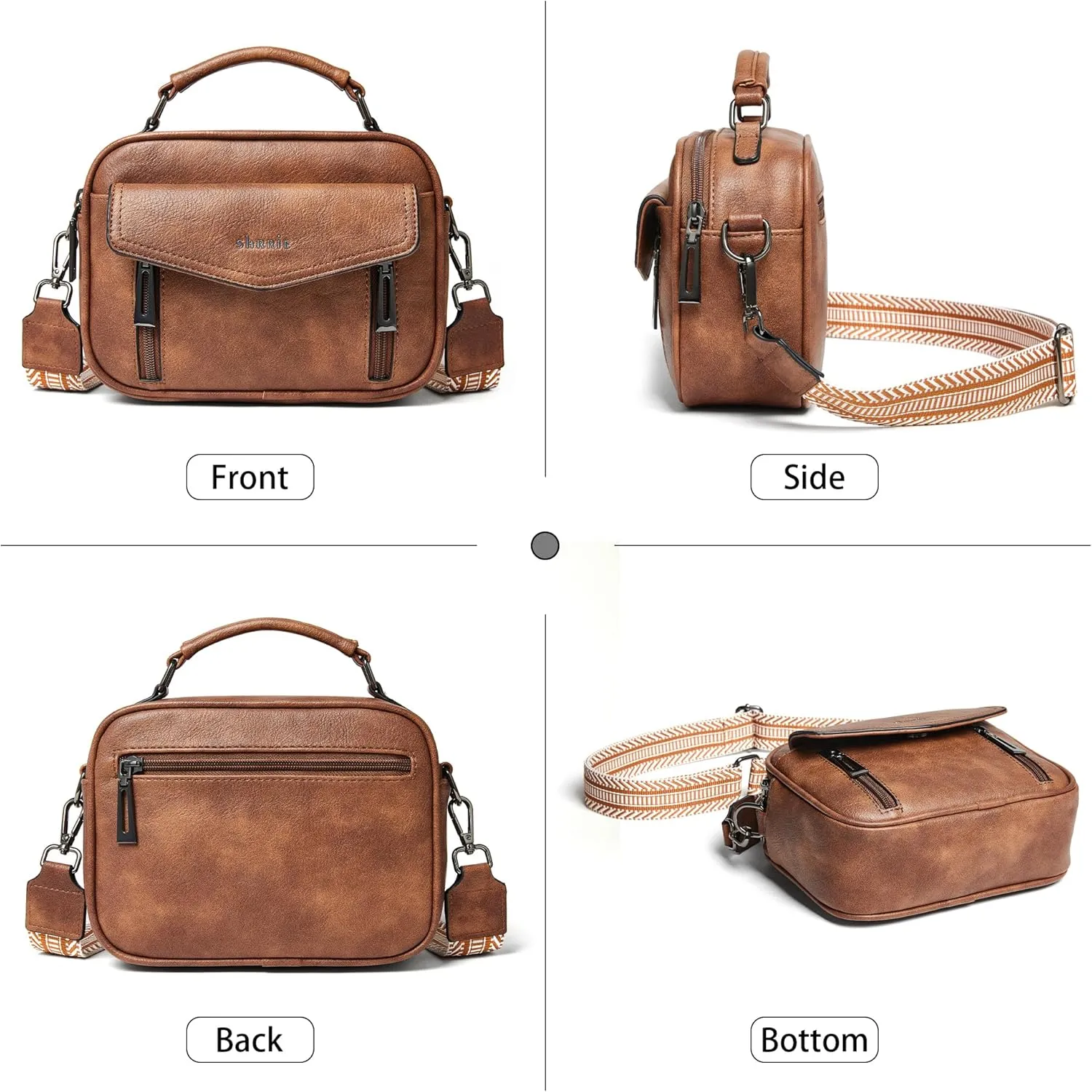 Shrrie Quilted Crossbody Bags for Women - Vegan Leather Crossbody Purses Triple Pocket Small Purses for Women Wide Strap