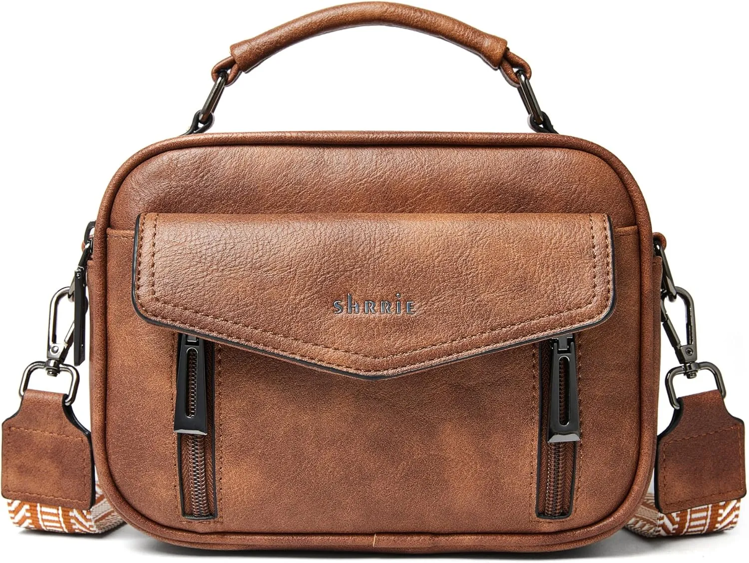 Shrrie Quilted Crossbody Bags for Women - Vegan Leather Crossbody Purses Triple Pocket Small Purses for Women Wide Strap