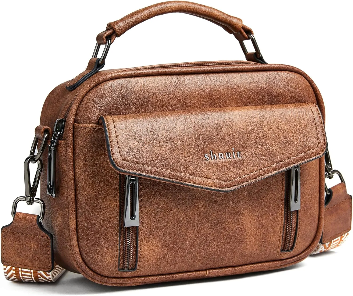 Shrrie Quilted Crossbody Bags for Women - Vegan Leather Crossbody Purses Triple Pocket Small Purses for Women Wide Strap