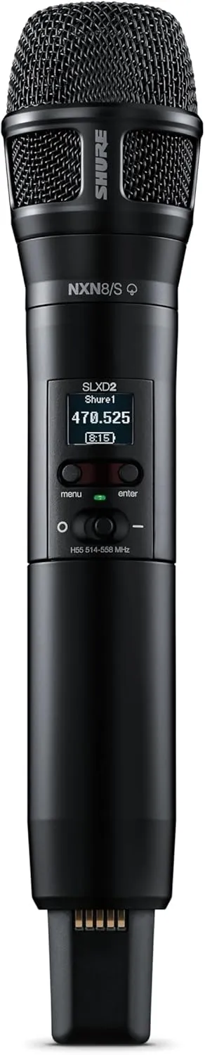 Shure SLXD24D/N8CB Dual Channel Wireless Microphone System - Includes Two SLXD2 Handheld Transmitters with Nexadyne 8/S Vocal Mic Capsules, SLXD4D Rack Mount Receiver | J52 Band (SLXD24D/N8SB-J52)