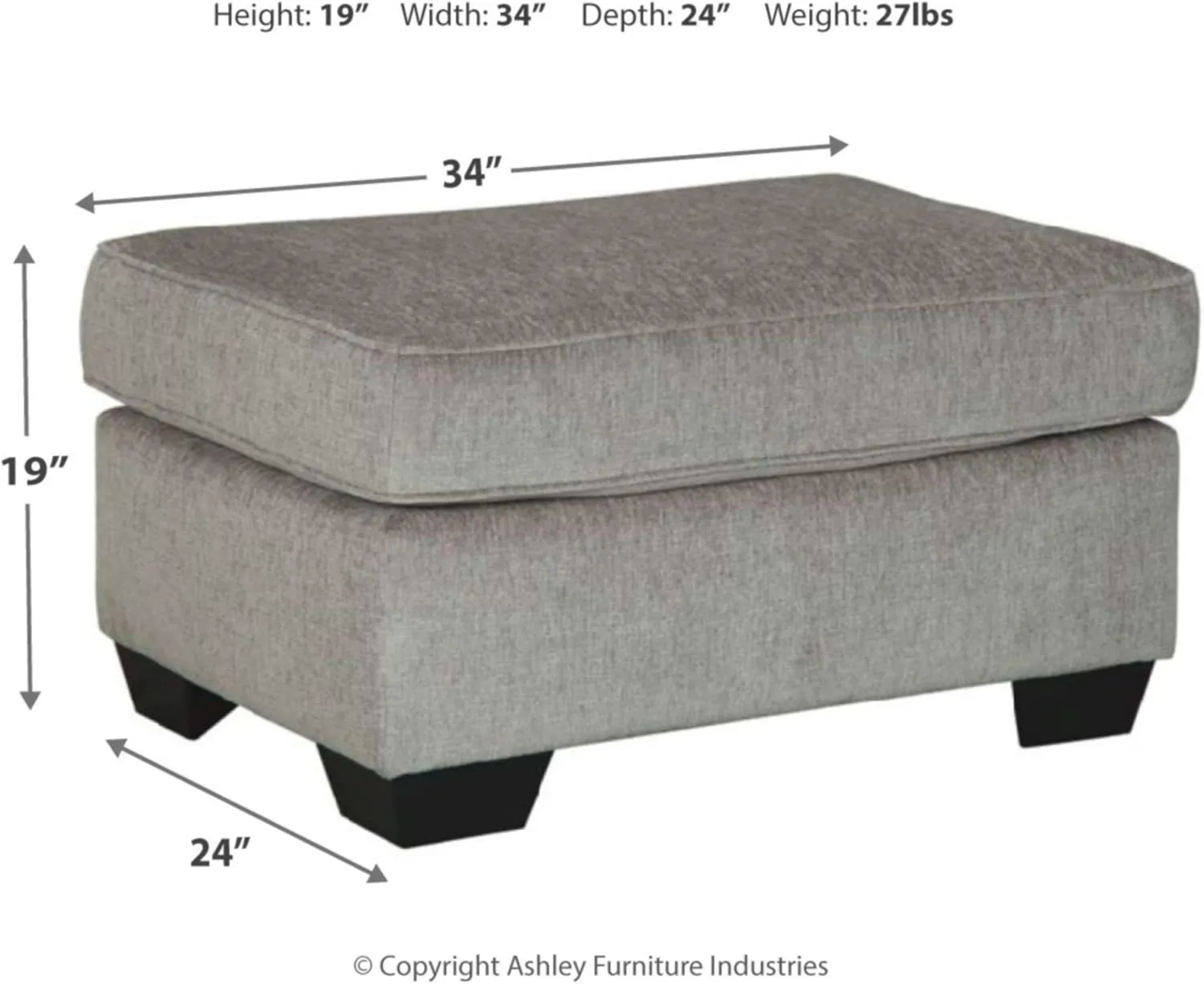 Signature Design by Ashley Altari Modern Rectangular Accent Ottoman, Light Gray