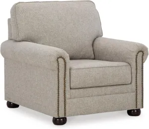 Signature Design by Ashley Gaelon Transitional Upholstered Chair with Nailheads, Light Gray