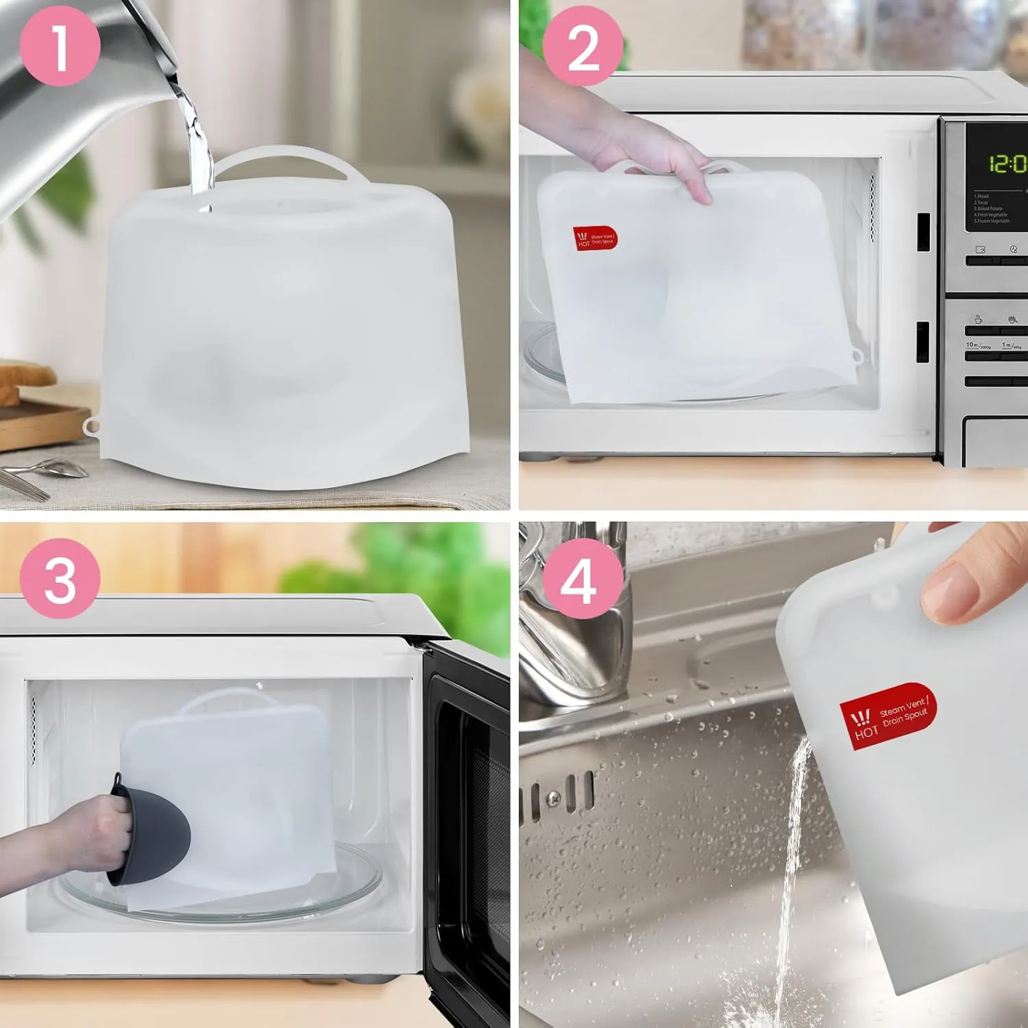 Silicone Microwave Steam Sterilizer Bags with Mini Oven Gloves, ZÜCÜBéBé Reusable Silicone Steaming Bags for Baby Bottles, Breast Pump, Accessories, Great for Home and On-The-Go, White (2PC)