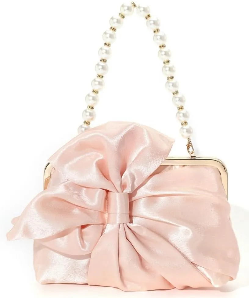 Silk Bow Clutch Purses for Women Cute Pearl Evening Handbag Chic Trendy Evening Clutch Bag for Party Prom Wedding 2025