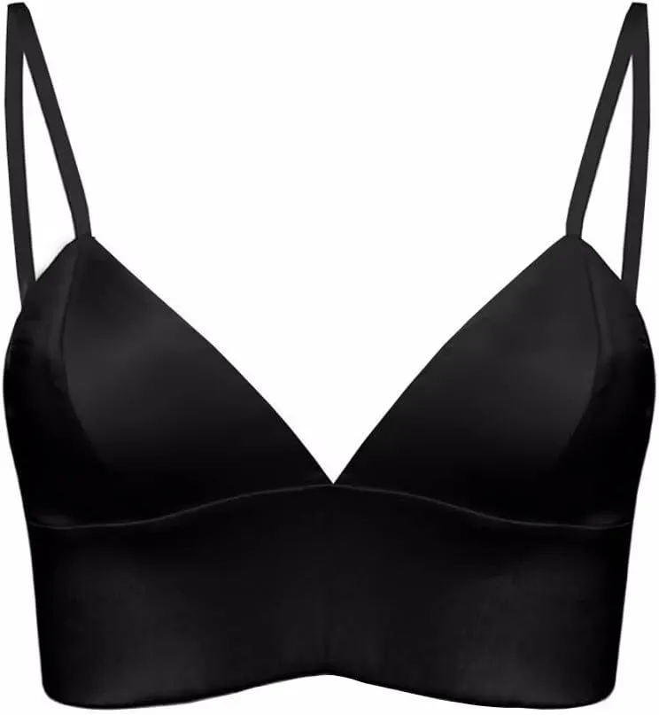 SilRiver Silk Satin Bralette Womens Triangle Bra Deep V Neck Croptops for Teens Wireless Bra