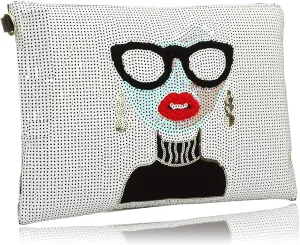 Simcat Oversized Clutch Bag Purse,Womens Large Designer leather Evening Wristlet Handbag for Ladies,White,One Size