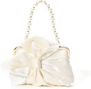 Simcat Womens Clutch Bag,Pleated Satin Handbag Lady Pleated Bow Purse Evening Bag with Chain for Wedding Prom Formal Party