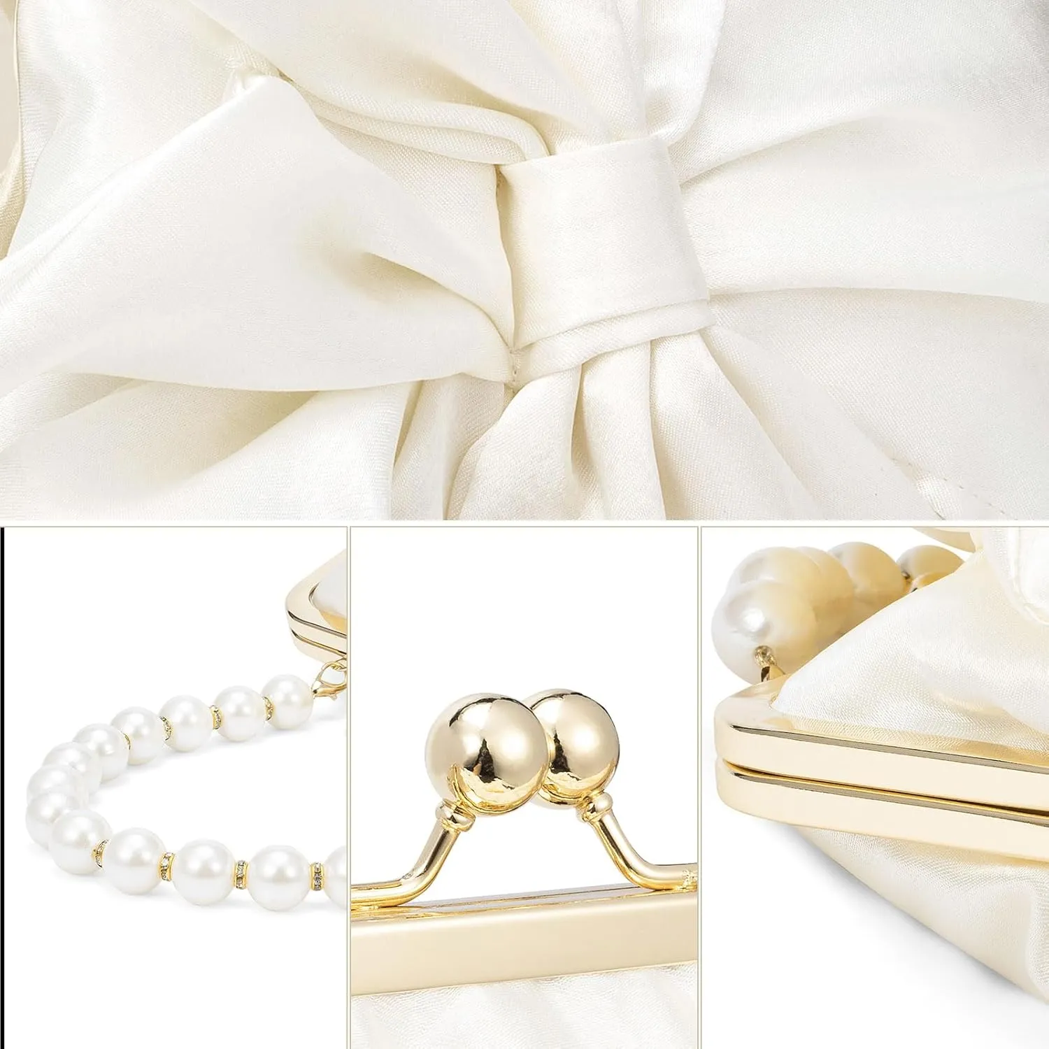 Simcat Womens Clutch Bag,Pleated Satin Handbag Lady Pleated Bow Purse Evening Bag with Chain for Wedding Prom Formal Party