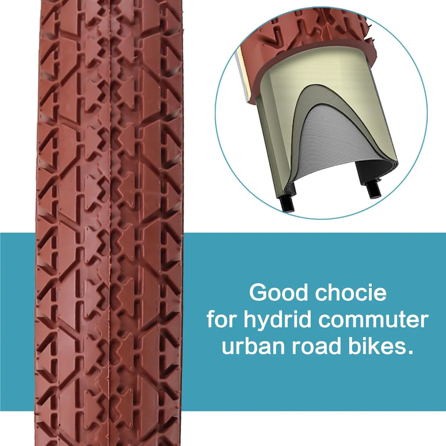 SIMEIQI 1 or 2 Pack Brown 26x2.125 Beach Cruiser Bike Tire Cream Wall with or Without 26x1.75/2.125 Inner Tubes for City Road Urban Bicycle Retro Tire