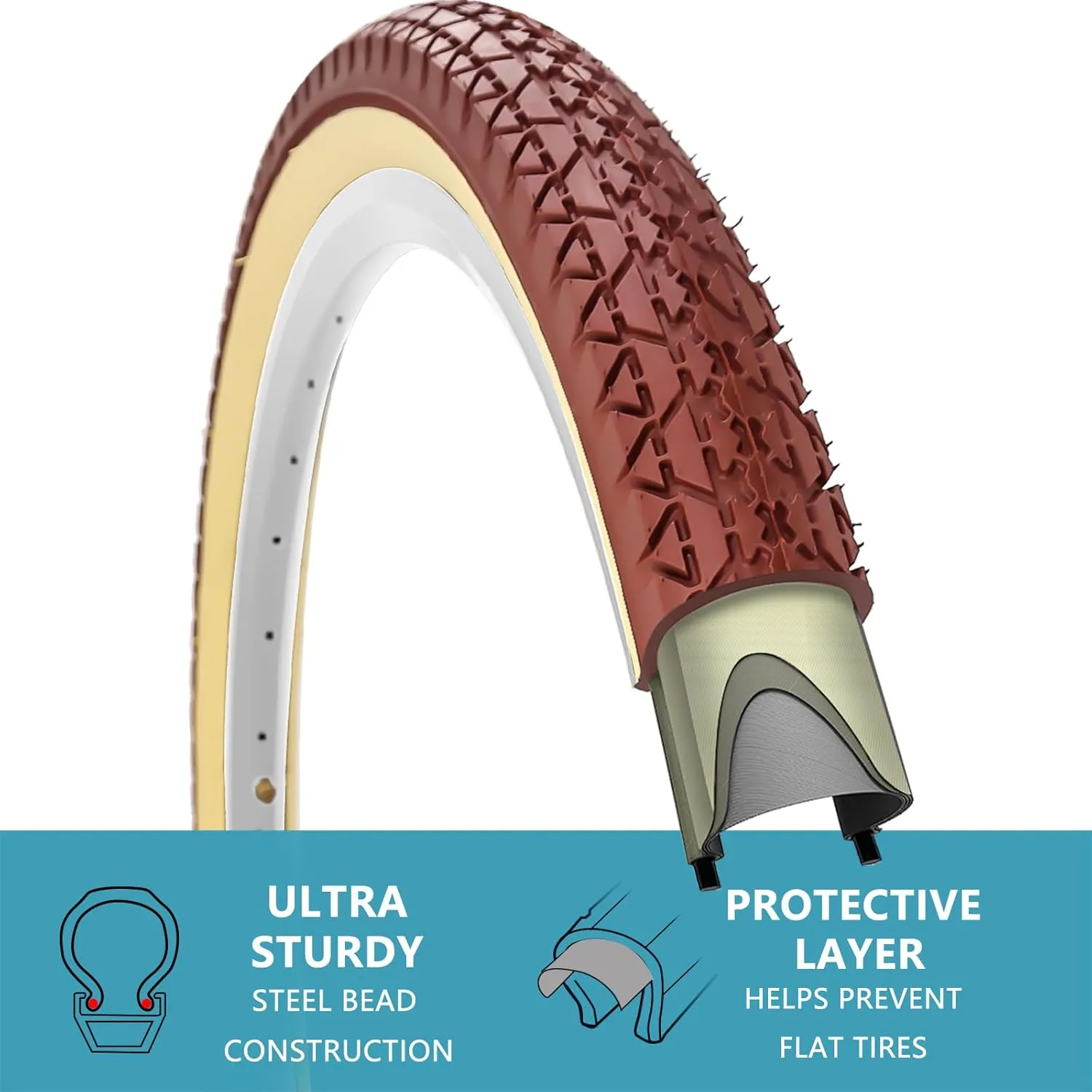 SIMEIQI 1 or 2 Pack Brown 26x2.125 Beach Cruiser Bike Tire Cream Wall with or Without 26x1.75/2.125 Inner Tubes for City Road Urban Bicycle Retro Tire