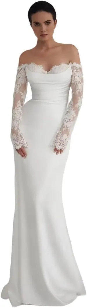 Simple Mermaid Wedding Dresses for Bride 2025 Boho Beach Satin Bridal Gown for Wedding with Sleeves Train