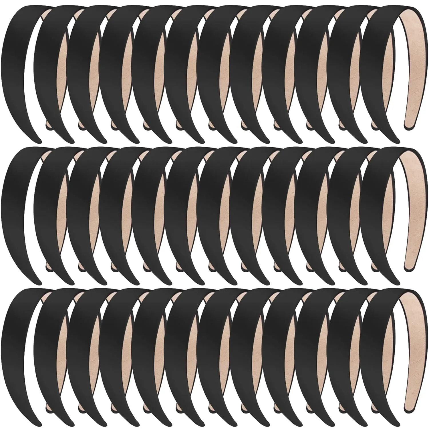 SIQUK 36 Pieces Satin Headbands for Women, Black Hair Headband 1 Inch Wide, Non-slip Headbands, DIY Headband