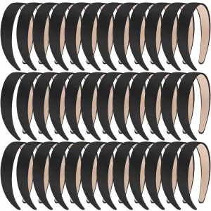 SIQUK 36 Pieces Satin Headbands for Women, Black Hair Headband 1 Inch Wide, Non-slip Headbands, DIY Headband
