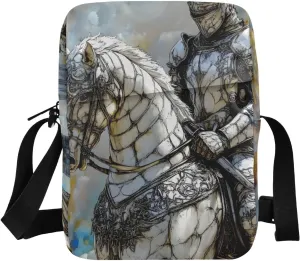 Sling Bag Purse Stained Glass Knight Print for Women Men, Small Crossbody Pouch with Adjustable Strap 6.6×2.5×9.4 IN