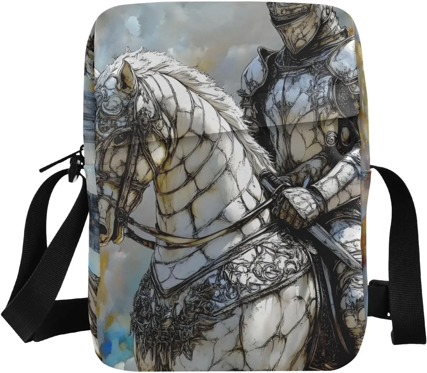 Sling Bag Purse Stained Glass Knight Print for Women Men, Small Crossbody Pouch with Adjustable Strap 6.6×2.5×9.4 IN