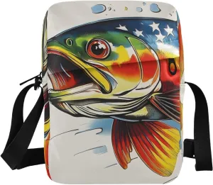 Sling Bag Purse Trout America Print for Women Men, Small Crossbody Pouch with Adjustable Strap 6.6×2.5×9.4 IN