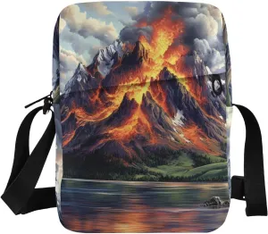 Sling Bag Purse Volcano Landscape Print for Women Men, Small Crossbody Pouch with Adjustable Strap 6.6×2.5×9.4 IN