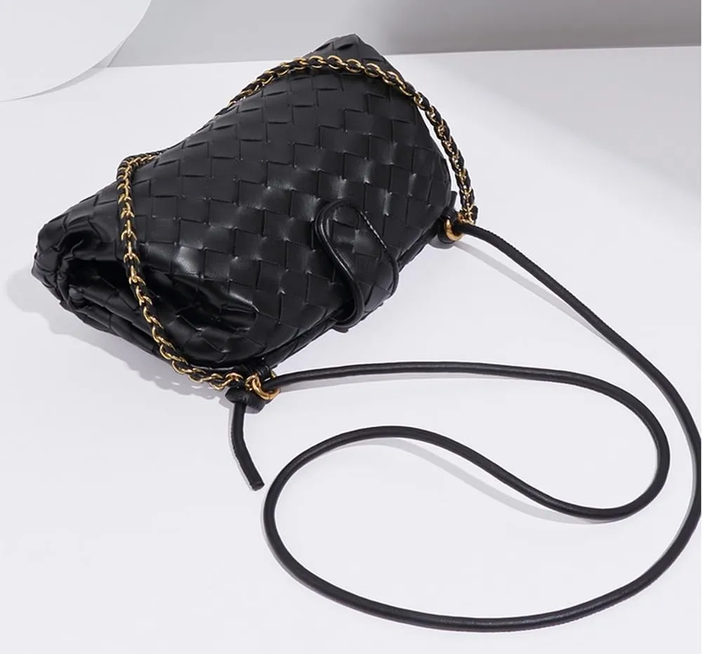 Slouchy PU Leather Woven Hobo Bags Women Trendy Crossbody Crescent Shoulder Purse Beach Satchel Top Handle Tote Handbag