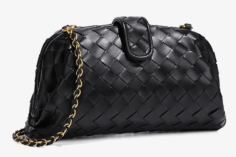 Slouchy PU Leather Woven Hobo Bags Women Trendy Crossbody Crescent Shoulder Purse Beach Satchel Top Handle Tote Handbag
