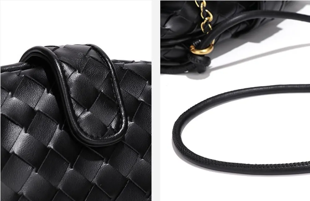 Slouchy PU Leather Woven Hobo Bags Women Trendy Crossbody Crescent Shoulder Purse Beach Satchel Top Handle Tote Handbag