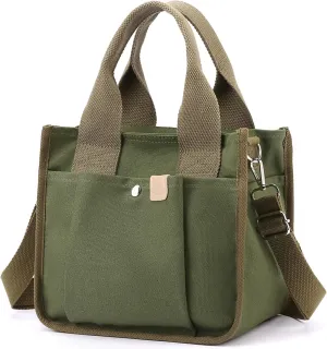 Small Canvas Tote Bag with Pockets for Women, Cute Mini Crossbody Shoulder Bags, Casual Satchel Purse Hobo Messenger Handbag
