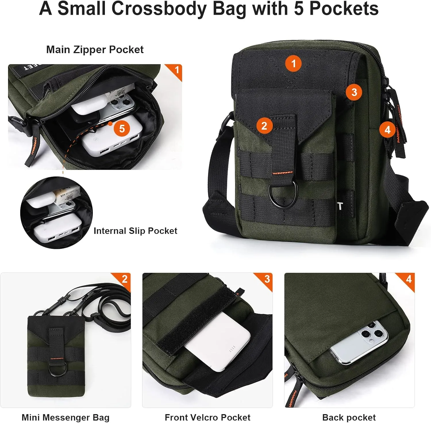 Small Crossbody Bag for Men, Mini Messenger Bag Shoulder Bag for Phone Passport