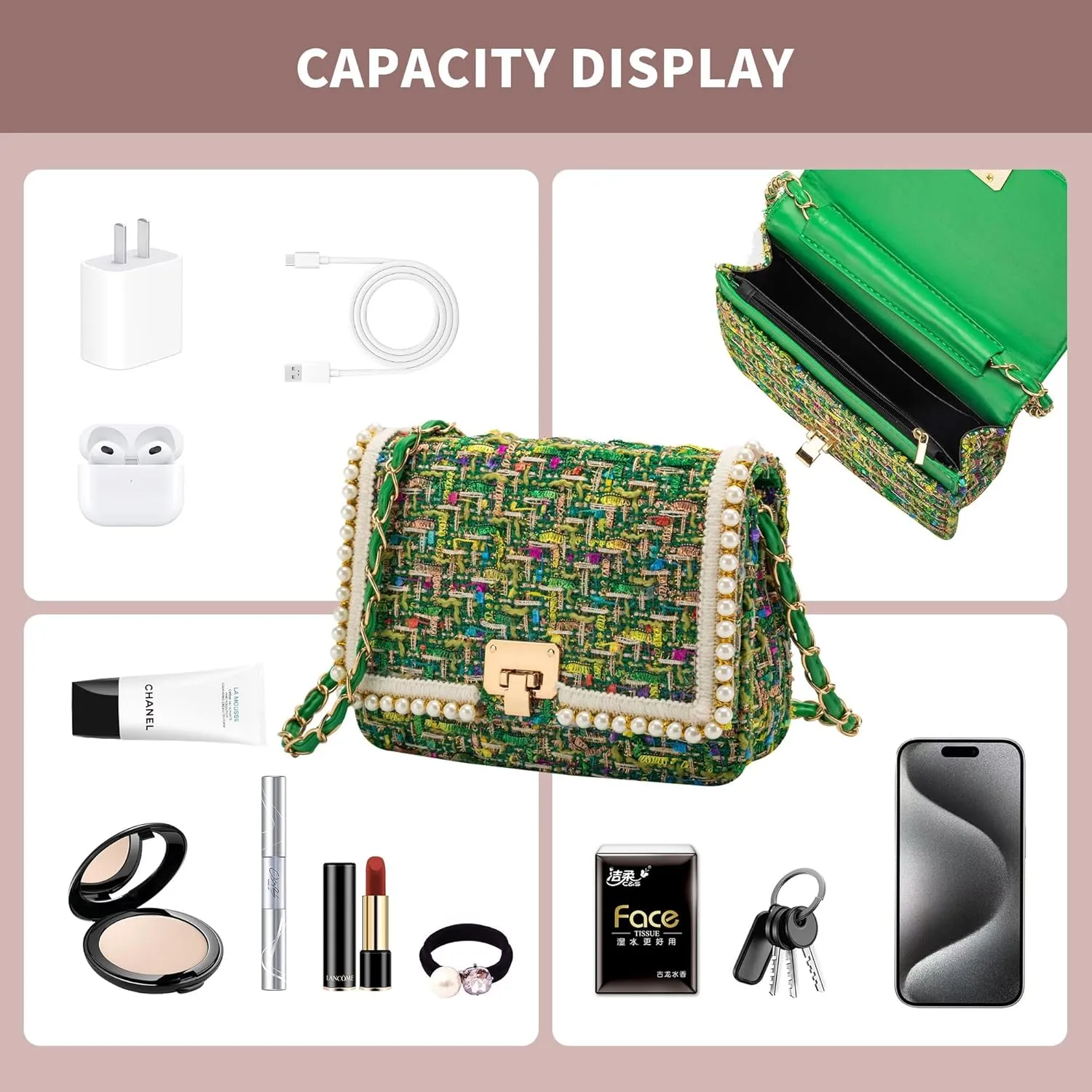 Small Crossbody Bags for Women Leather Shoulder Bag with Chain Strap Trendy Clutch Satchel Ladies pearl Evening Bags