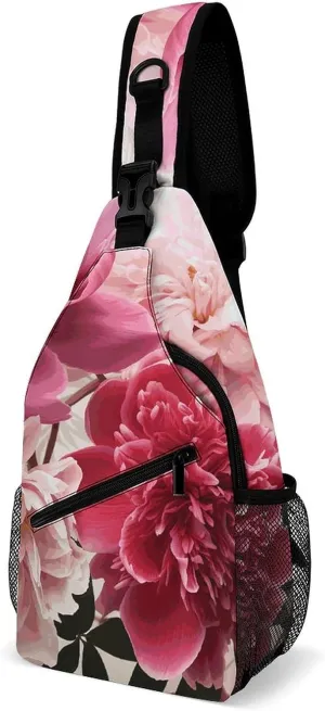 Small Crossbody Sling Backpack Botanical Floral Chest Bags for Traveling Chest Fashion Shoulder Bag