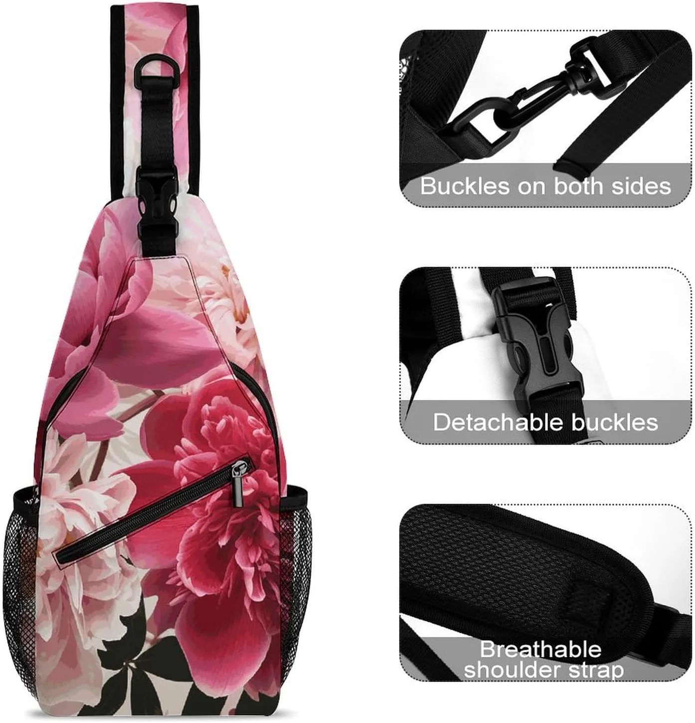 Small Crossbody Sling Backpack Botanical Floral Chest Bags for Traveling Chest Fashion Shoulder Bag