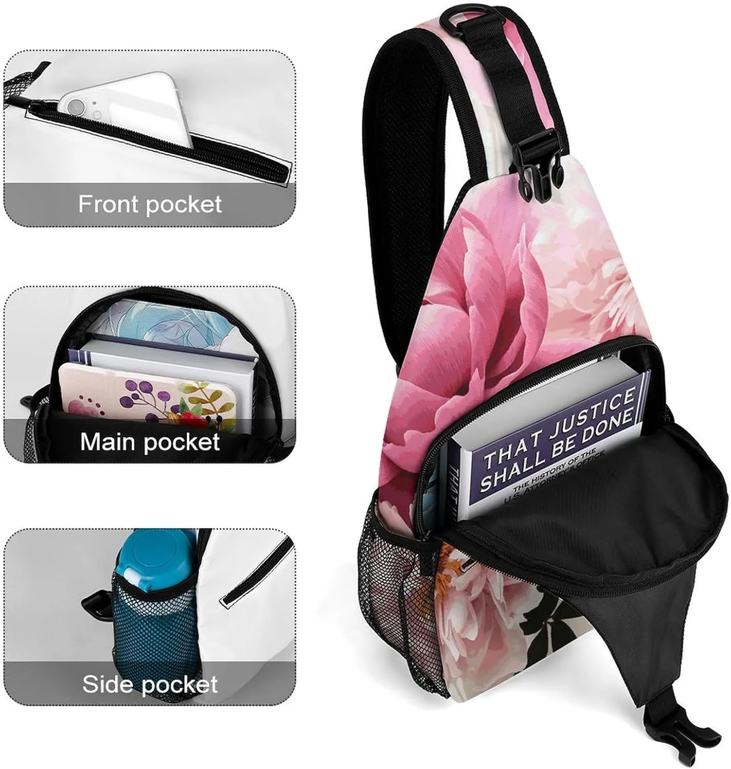 Small Crossbody Sling Backpack Botanical Floral Chest Bags for Traveling Chest Fashion Shoulder Bag