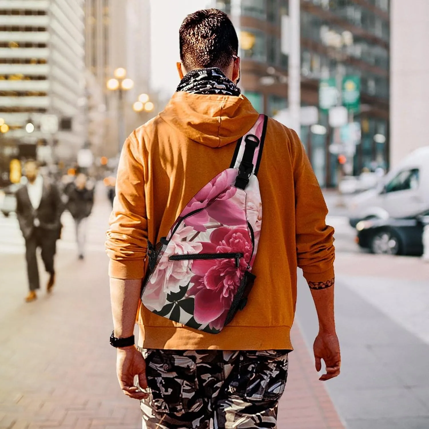 Small Crossbody Sling Backpack Botanical Floral Chest Bags for Traveling Chest Fashion Shoulder Bag