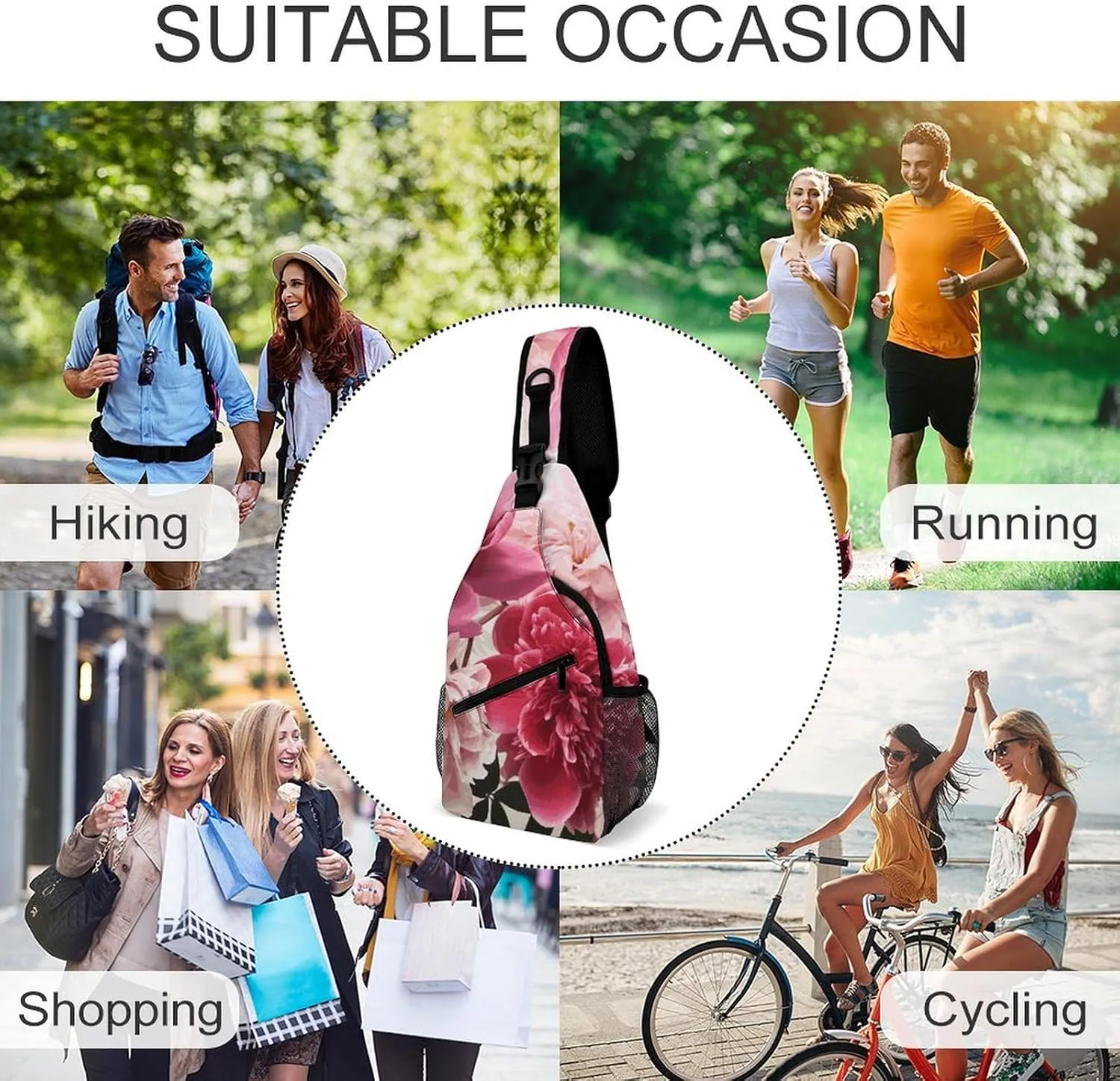 Small Crossbody Sling Backpack Botanical Floral Chest Bags for Traveling Chest Fashion Shoulder Bag