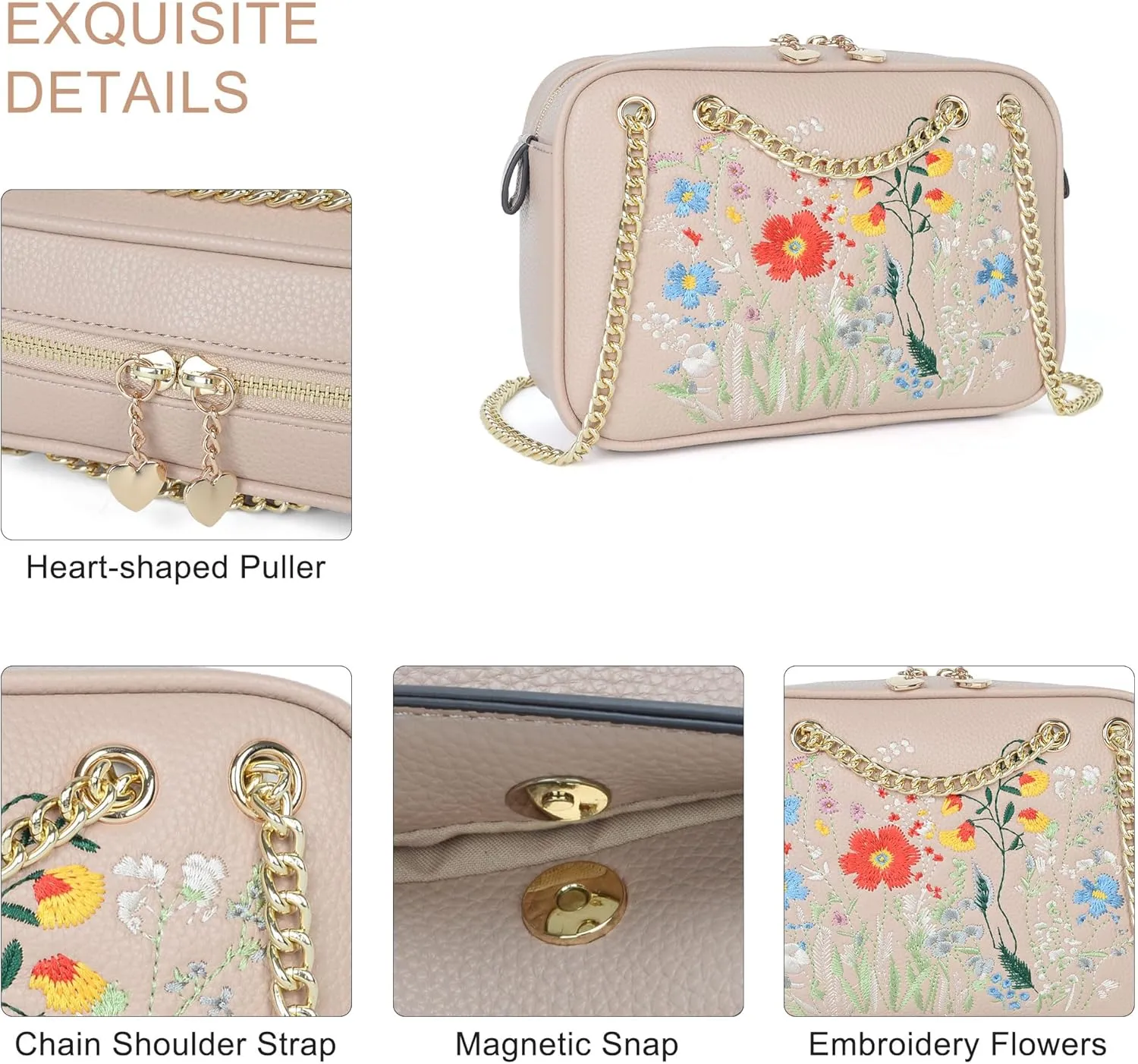 Small Flower Crossbody Bag, Trendy Designer Shoulder Bag, Phone Purse for Women with Adjustable Chain Straps