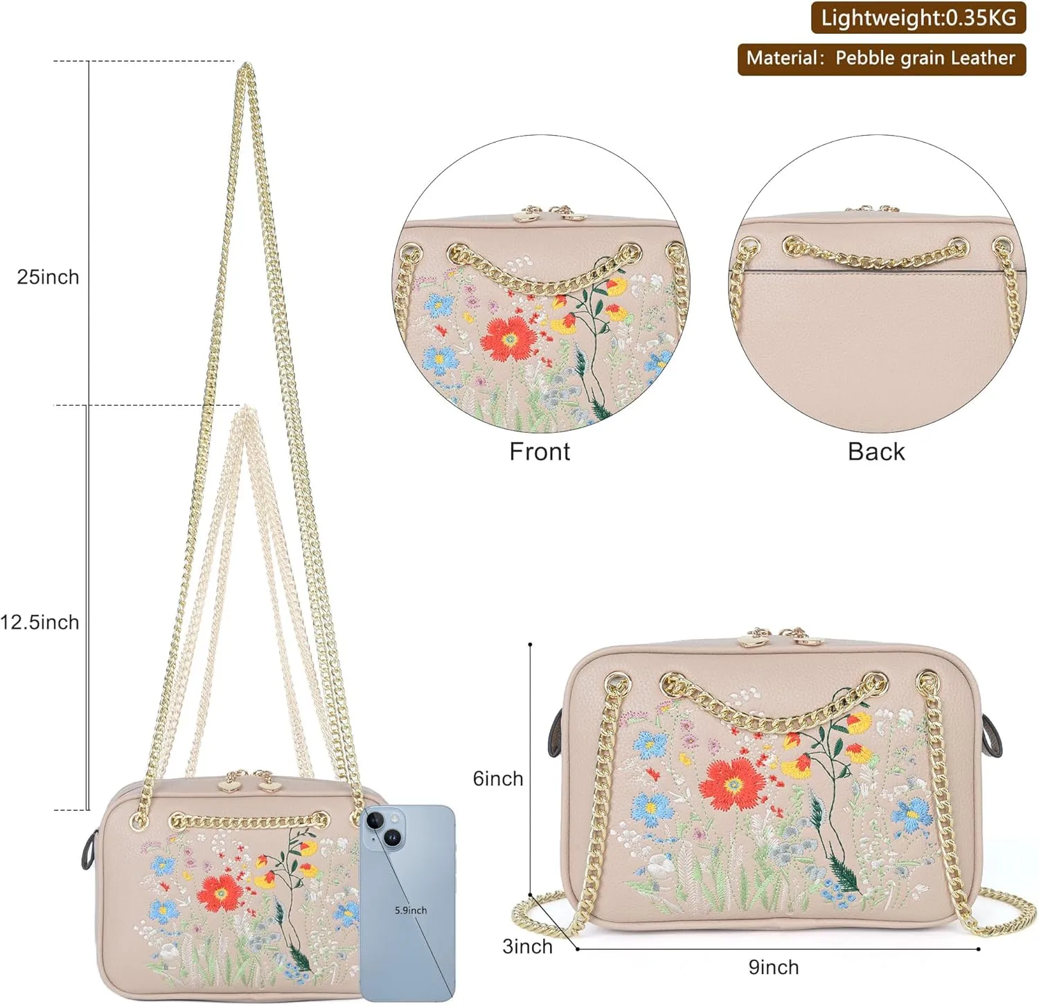 Small Flower Crossbody Bag, Trendy Designer Shoulder Bag, Phone Purse for Women with Adjustable Chain Straps