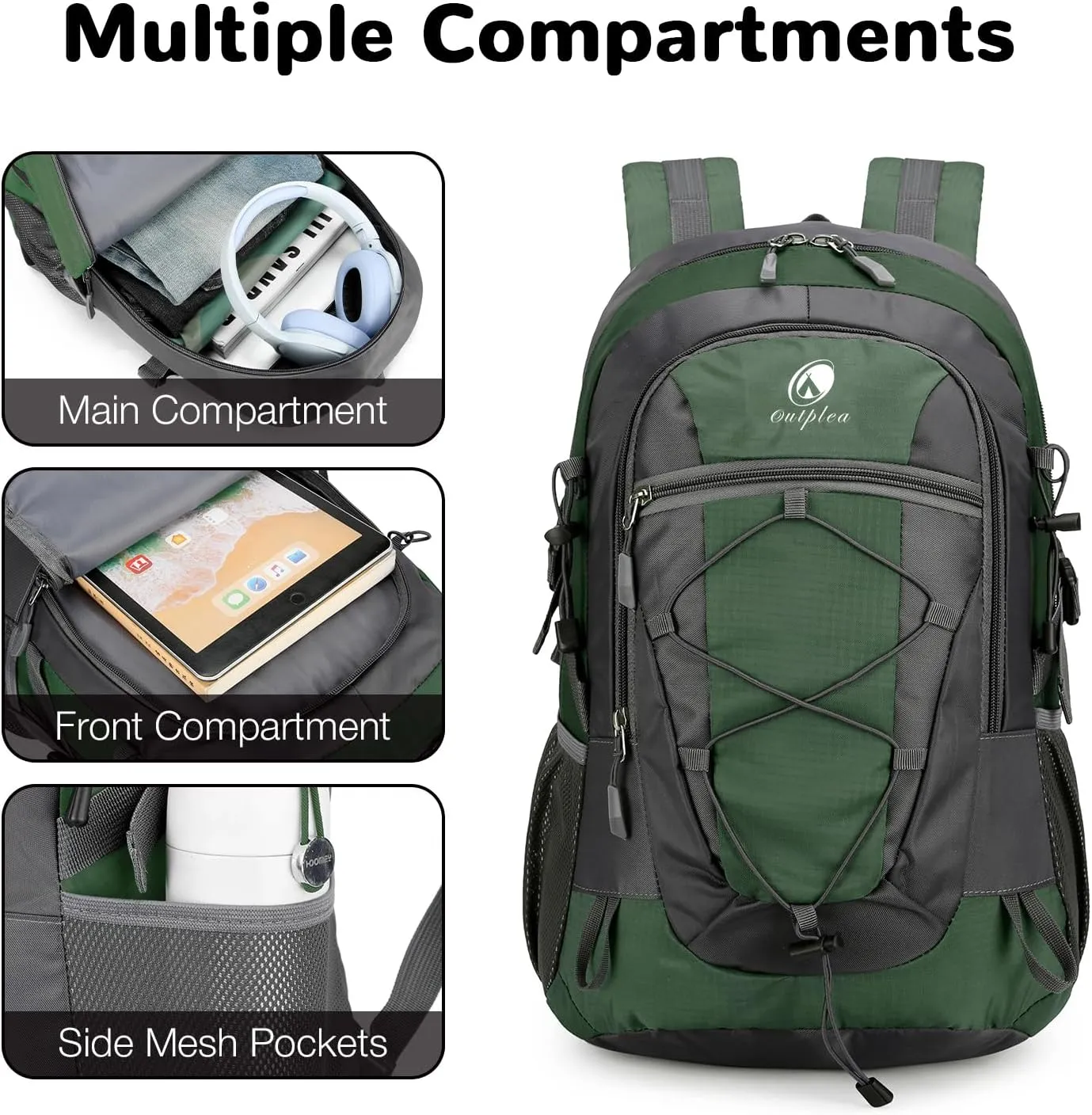 Small Hiking Backpack, 25L Hiking Bag, Lightweight Backpack, Waterproof Day Pack, Outdoor Daypack for Men Women, Green