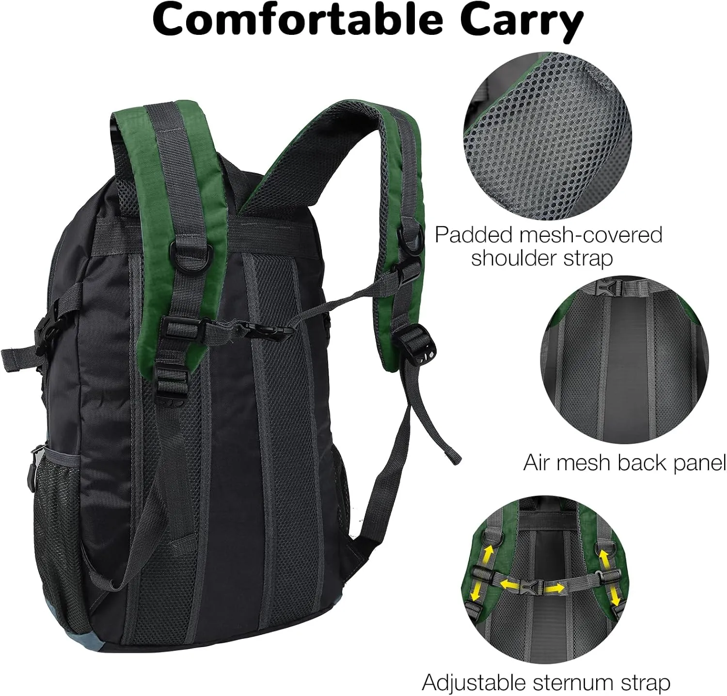 Small Hiking Backpack, 25L Hiking Bag, Lightweight Backpack, Waterproof Day Pack, Outdoor Daypack for Men Women, Green
