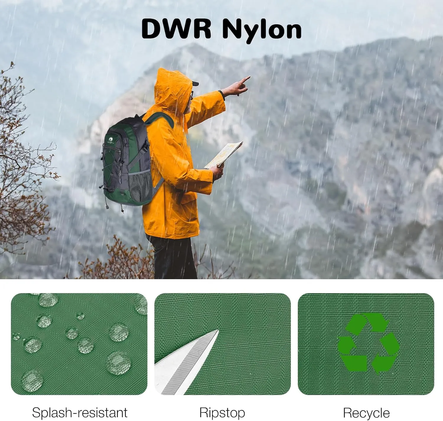 Small Hiking Backpack, 25L Hiking Bag, Lightweight Backpack, Waterproof Day Pack, Outdoor Daypack for Men Women, Green