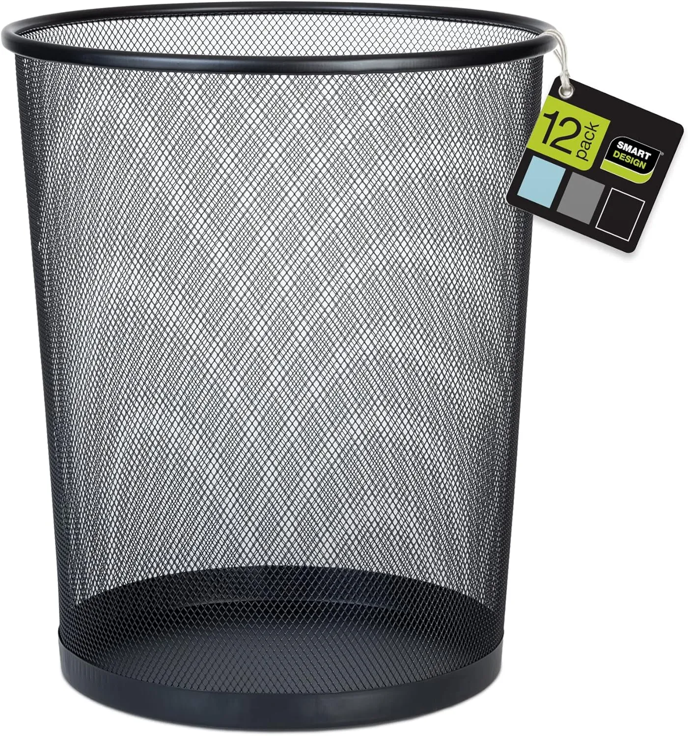 Smart Design Steel Mesh Waste Basket - Set of 12-11.75 x 13.75 Inch - Black