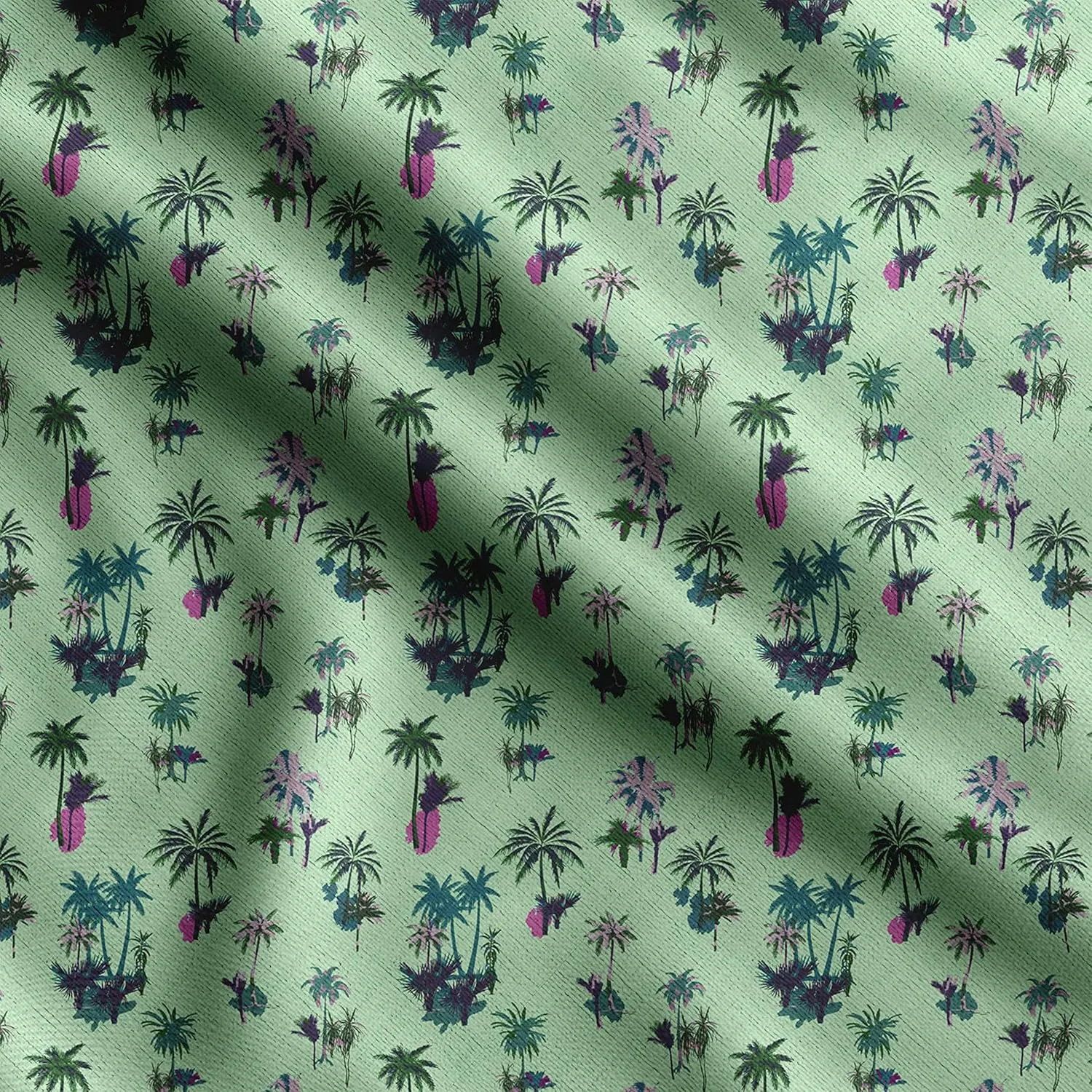Soimoi Silky Satin Fabric Material, 1 Yard - 42" Inch Width, Green - Leaves Print - Soft Shiny Fabric for Dress, Pillowcases, Pajamas, Evening Dress, DIY